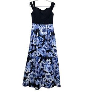 Blondie Nites by Stacey Sklar Sapphire Midnight Floral Maxi Dress Size 9 (Junior